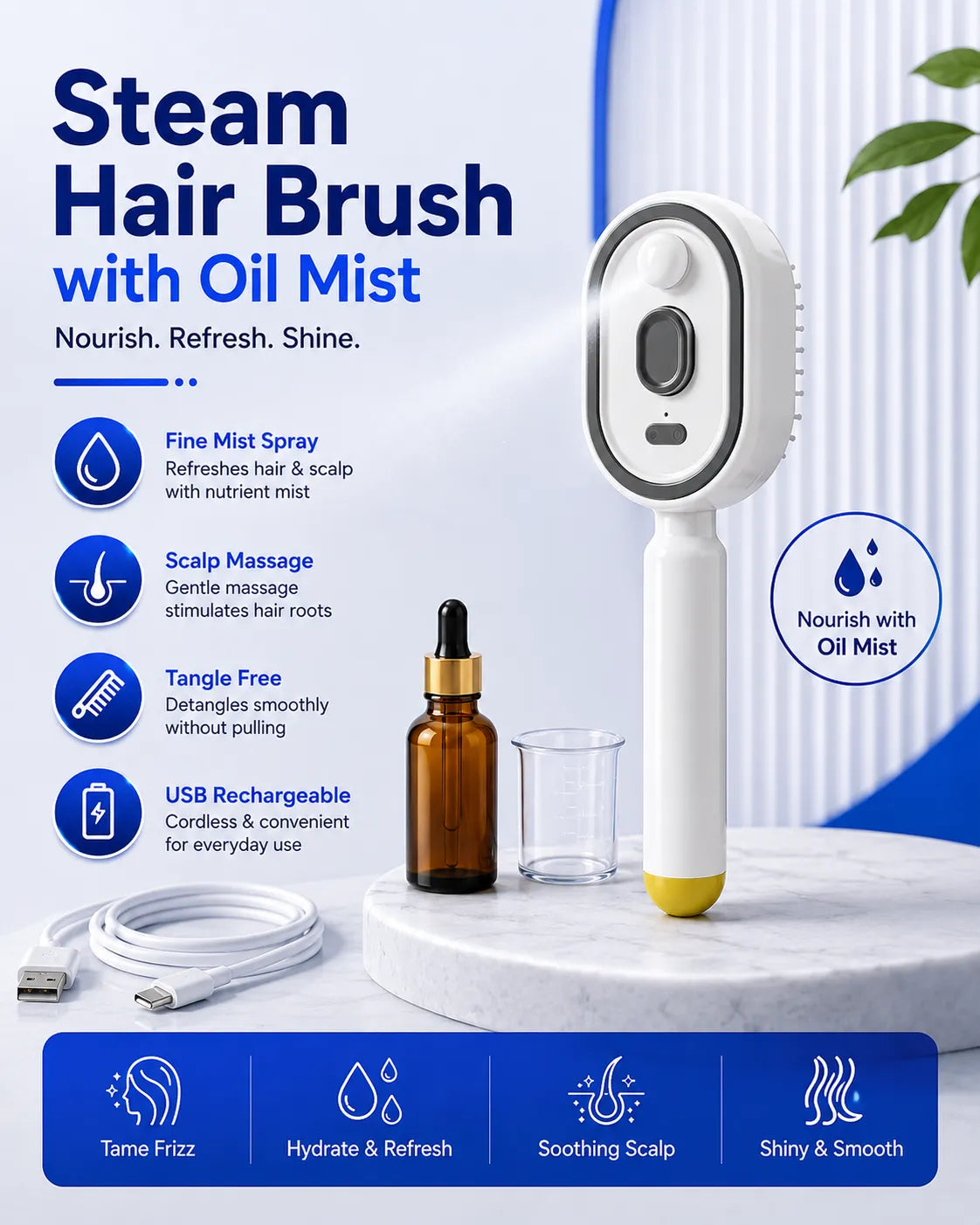 Steam Hair Brush with Oil Mist